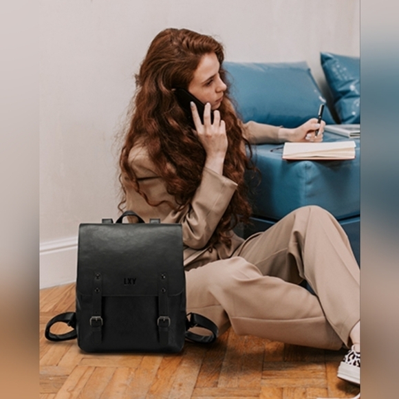 LXY Vegan Leather Backpack Vintage Black LAPTOP - Picture 1 of 16